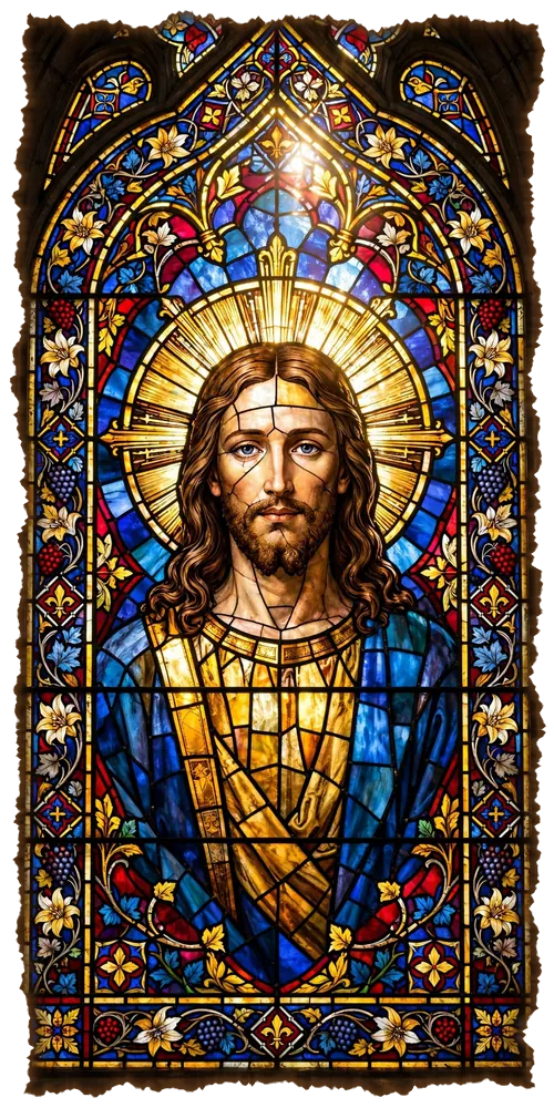 Stained glass window of Christ